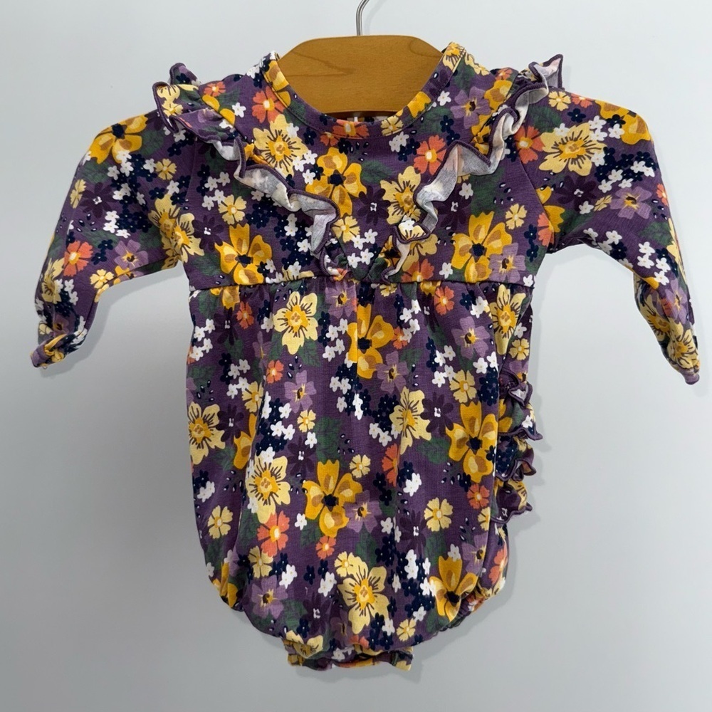 Ruffle Butts Purple Floral Baby Romper